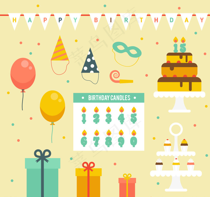 生日派对装饰元素图片