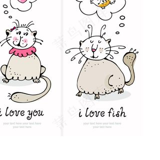 卡通猫卡07矢量