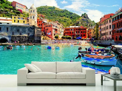 游艇意大利欧洲清水湾旅游小镇3d背...