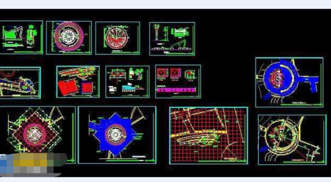 带雕塑城市广场cad建筑规划施工图...