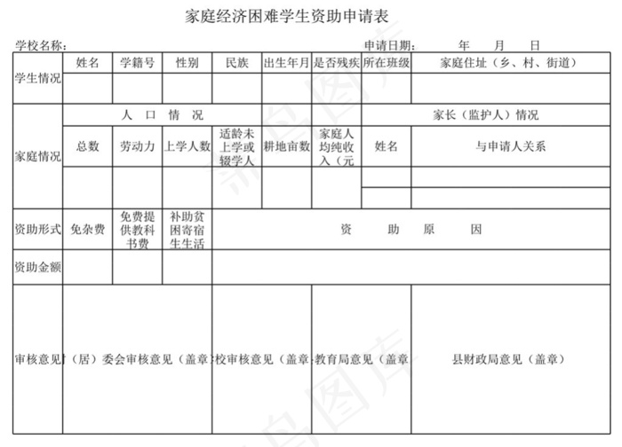 家庭经济困难学生资助申请表