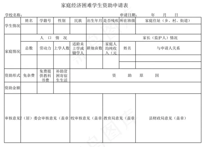 家庭经济困难学生资助申请表