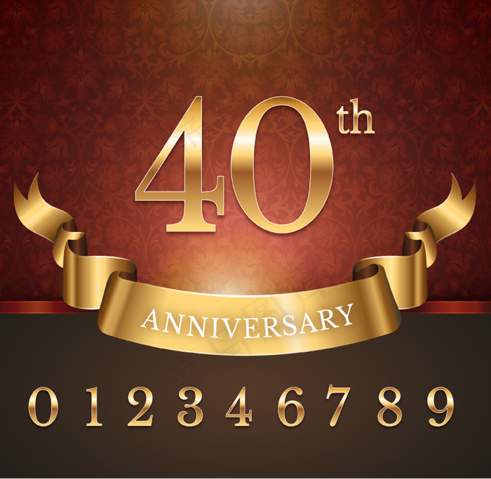 金色周年纪念数字设计矢量图