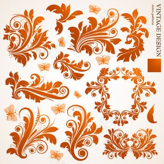 欧式花纹植物纹样矢量图