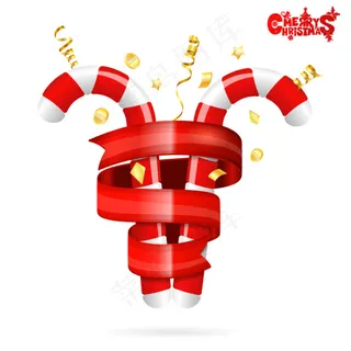 丝带环绕拐棍糖矢量素材