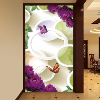 牡丹花朵3D圈圈玄关背景墙模板