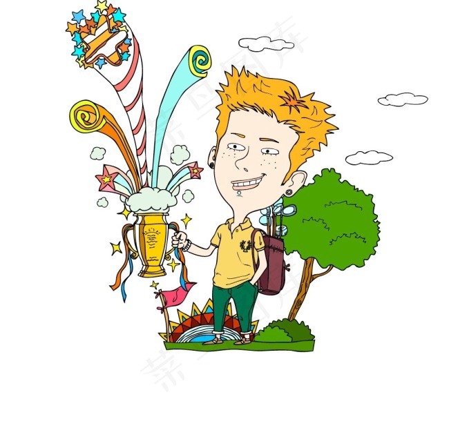 拿奖杯的青年