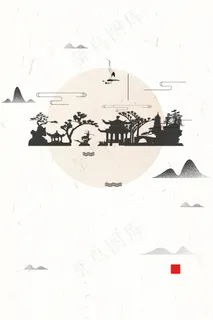 古风简约黑色房屋手绘广告背景