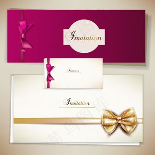 金色丝带红色背景卡片名片背景矢量