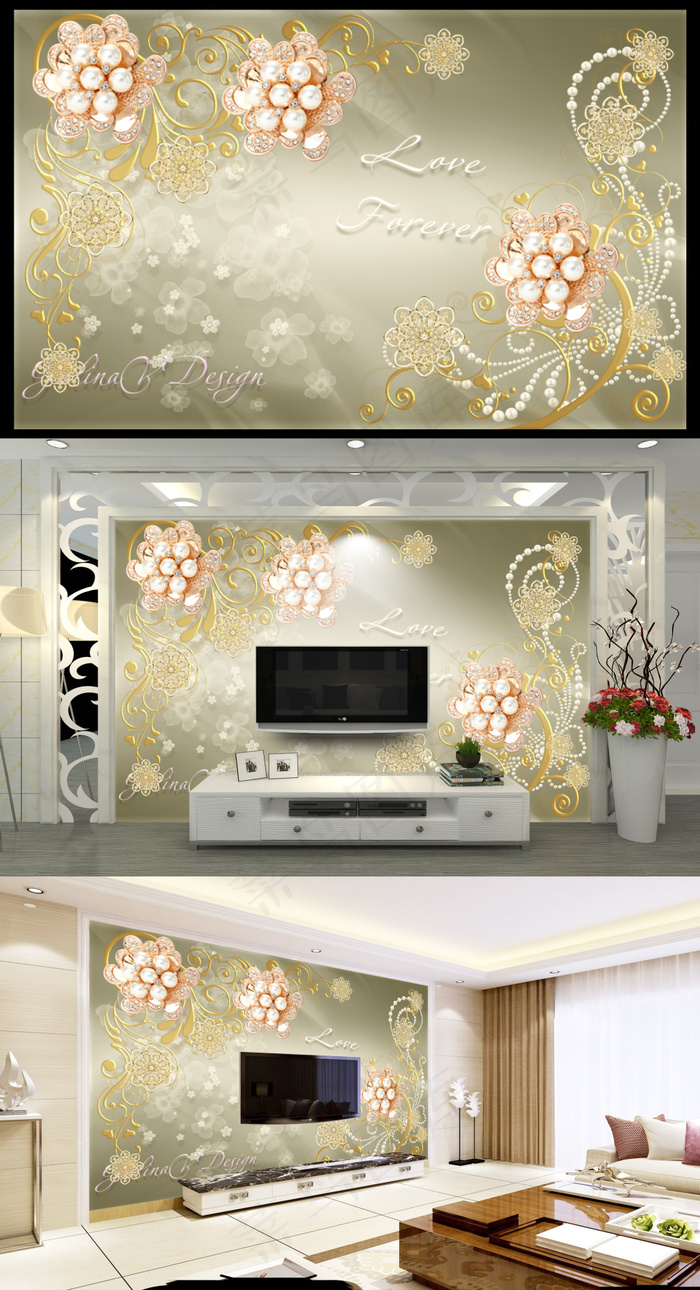 欧式宫廷金色珠宝背景墙(9071X5669(DPI:72))psd模版下载