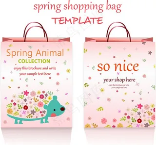 春天购物袋模板设计与可爱的风格自由向量
