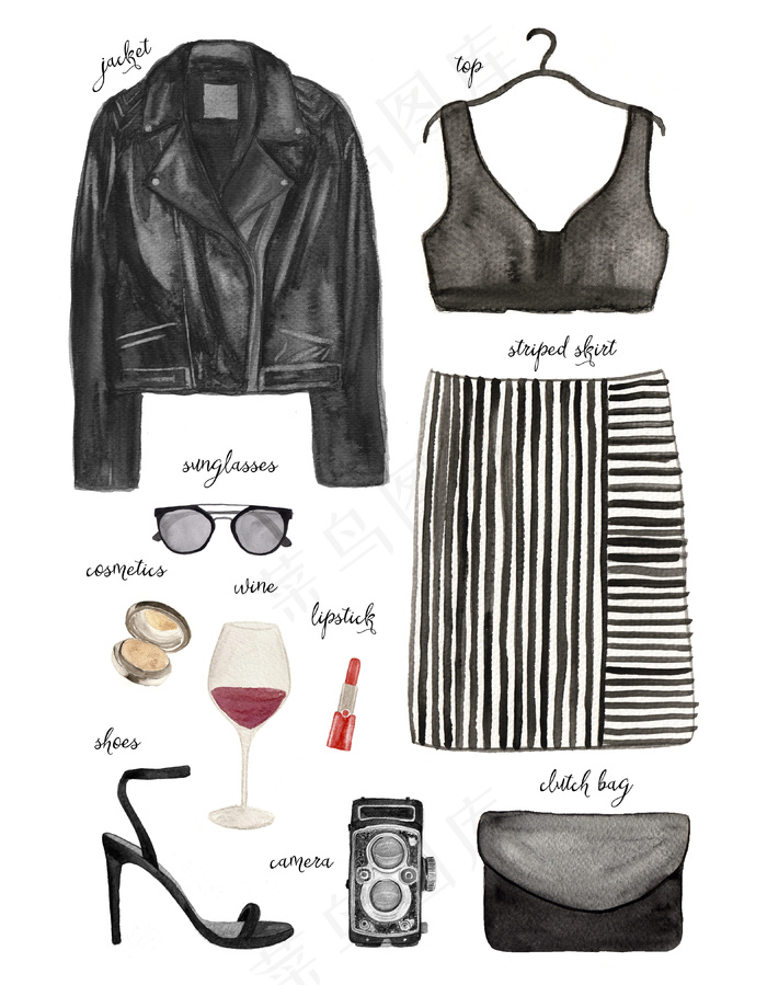 女性服饰与红酒