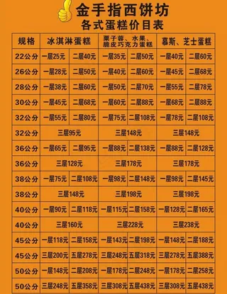 金手指蛋糕价格单