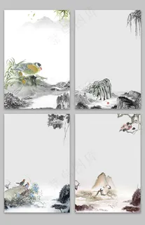中国风水墨山水情背景素材模板