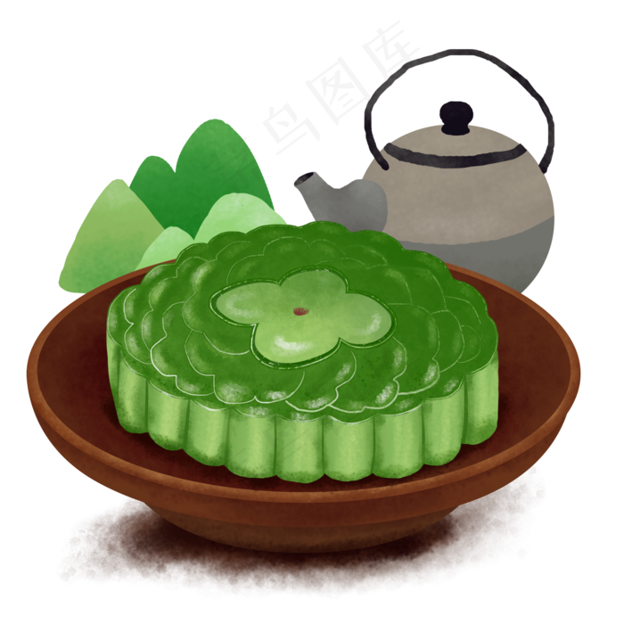 中秋月饼抹茶月饼点心手绘插画psd模版下载