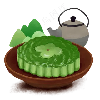 中秋月饼抹茶月饼点心手绘插画