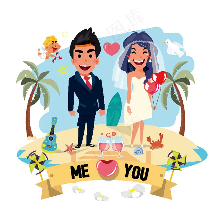 沙滩上的新婚夫妻eps,ai矢量模版下载