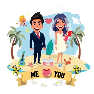 沙滩上的新婚夫妻