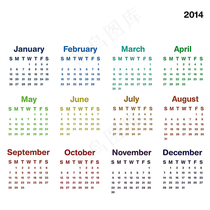 矢量2014年日历模板