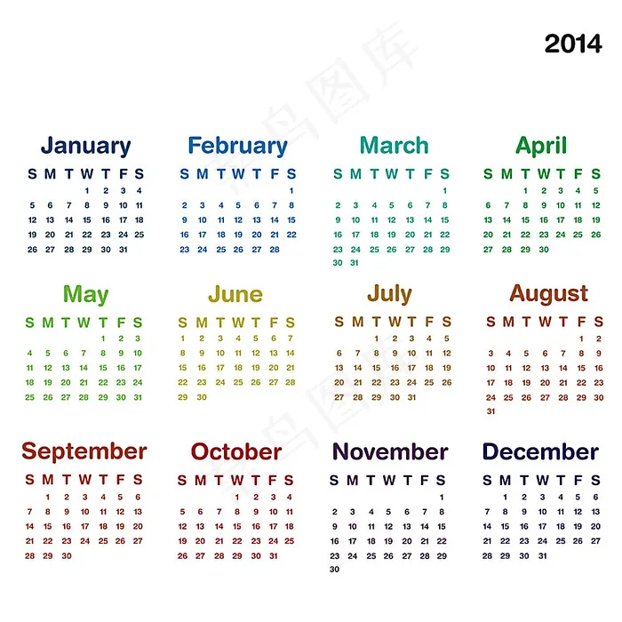 矢量2014年日历模板eps,ai矢量模版下载