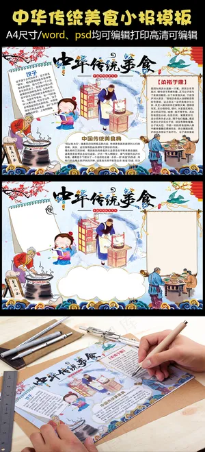 古典中华美食小报手抄报Word模板