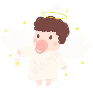 手绘小清新梦幻奇幻婴儿小天使卡,免抠元素