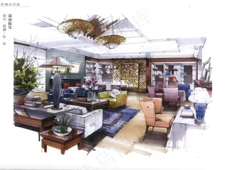 客厅装修设计手绘图片素材