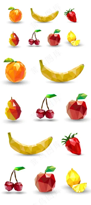 扁平化色块层叠水果图标矢量素材