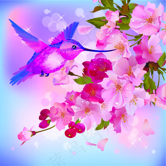 梦幻色彩盛开鲜花矢量素材