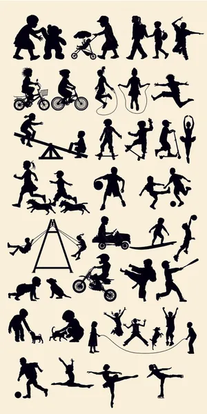 手绘矢量嬉戏的小孩剪影素材