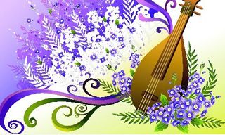 白色花卉与乐器花纹图案创意矢量素材