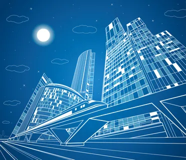 矢量蓝色线条科技建筑合集