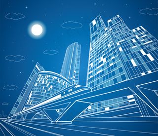 矢量蓝色线条科技建筑合集