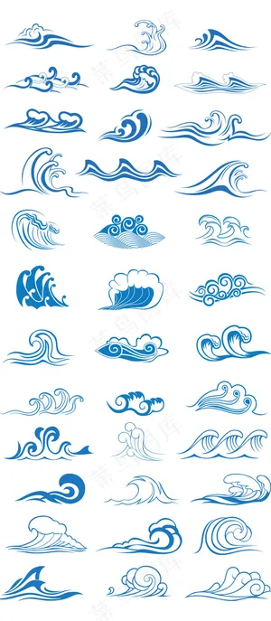 手绘线条海浪元素