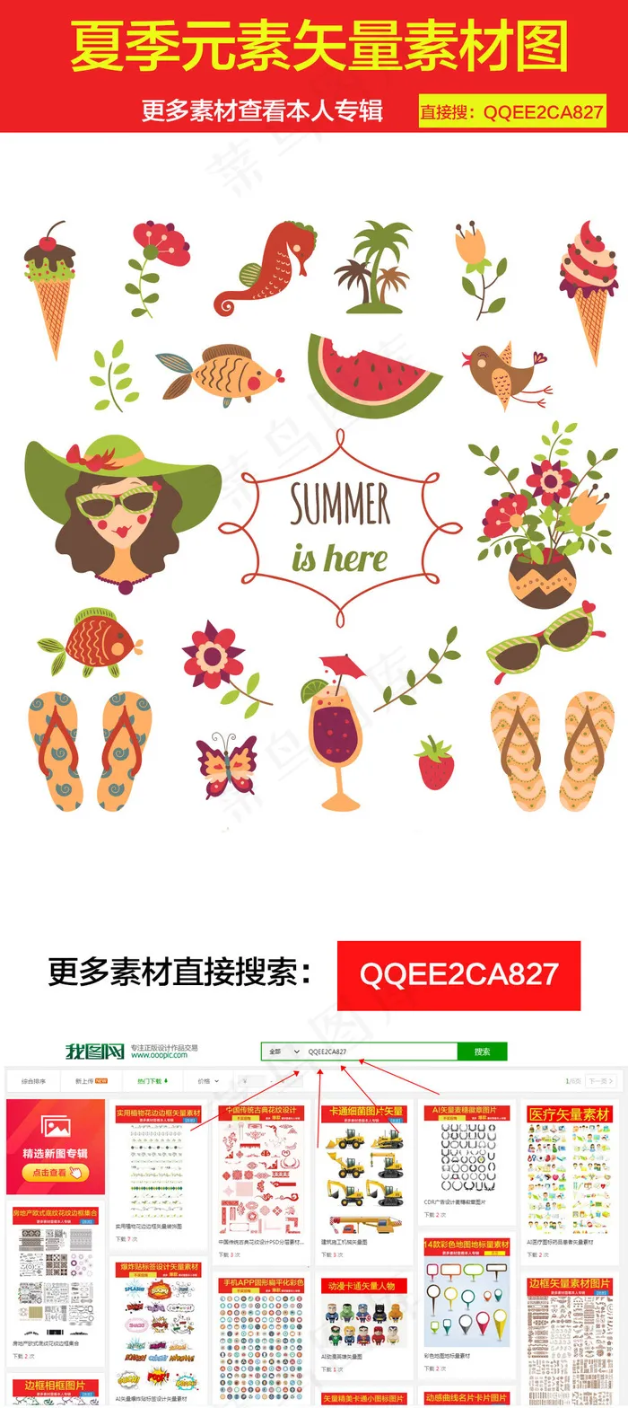 夏季食物元素设计图ai矢量模版下载