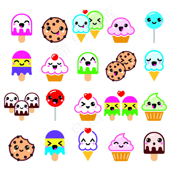 美味的冰淇淋雪糕等甜品矢量素材