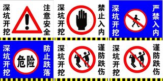蓝黑黄工业风建筑工地警示标牌
