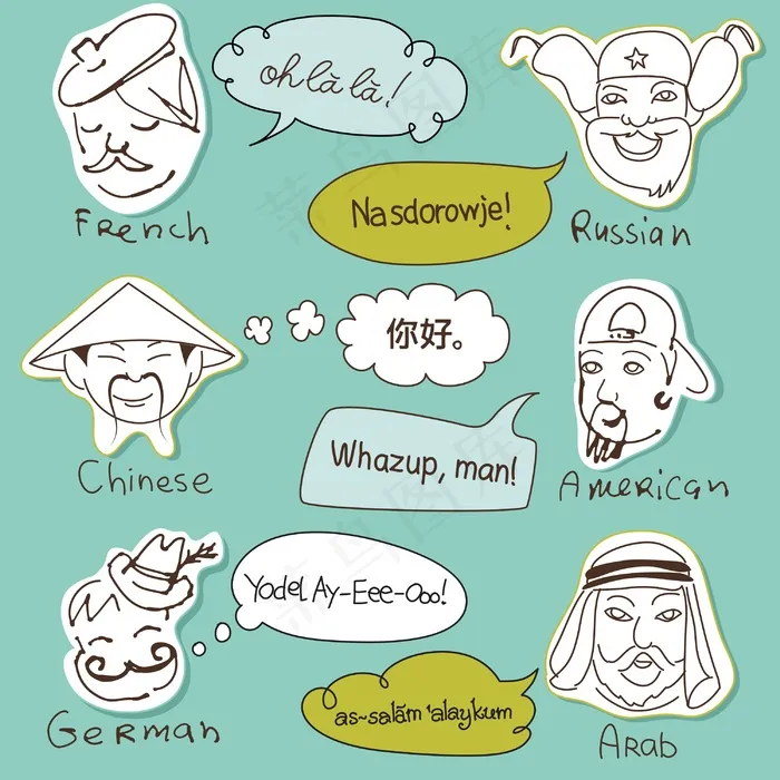 来自世界各地不同民族刻板印象手绘涂...eps,ai矢量模版下载