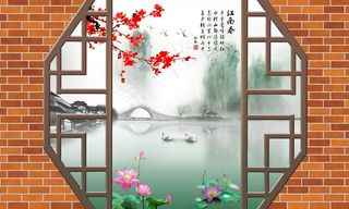 江南风光3D立体电视背景墙画