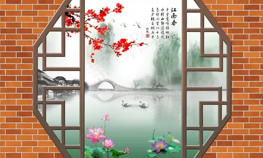 江南风光3D立体电视背景墙画 江南风光3D立体电视背景墙画
