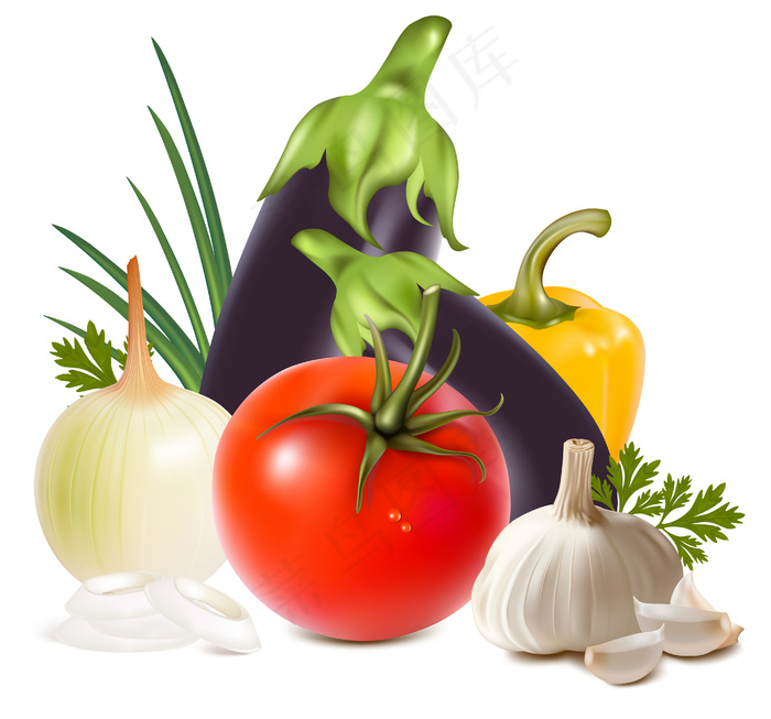 色彩鲜艳仿真蔬菜矢量素材