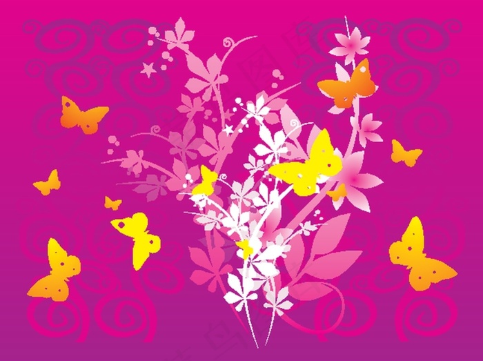 鲜花蝴蝶矢量图素材