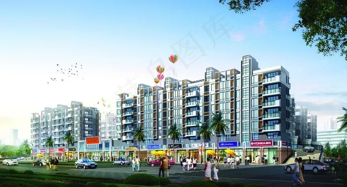 房地产景观建筑效果图图片(4200X2500(DPI:300))psd模版下载