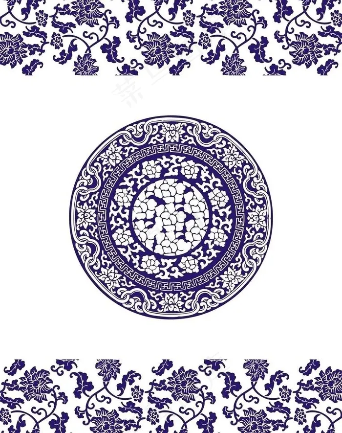 蓝彩青花古典图案cdr矢量模版下载