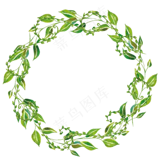 手绘绿色树叶设计素材