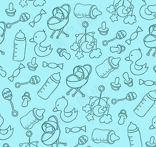 蓝色婴儿用品无缝背景矢量图图片