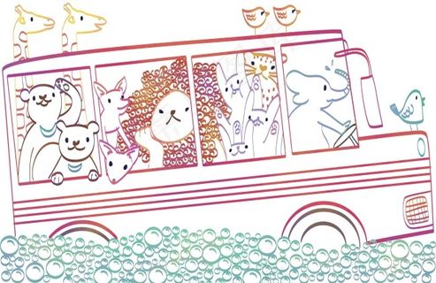 可爱 儿童手绘 公车 动物