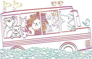 可爱 儿童手绘 公车 动物