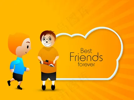 情人节快乐的概念与朋友和文本永远最好的朋友在发亮的橙色背景