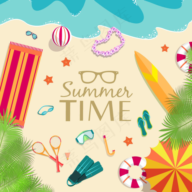 悠闲夏季沙滩背景矢量素材